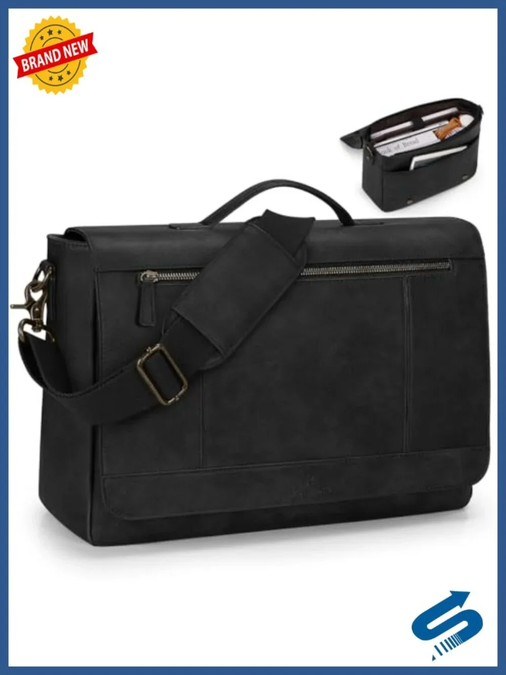 PU Leather Laptop Messenger Bag for 15.6 Inch Briefcase Vintage Satchel